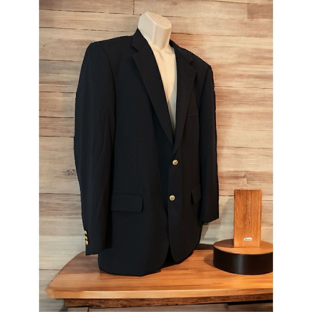 Alan Flusser Wool 2 Gold Button Blazer 44L Blue